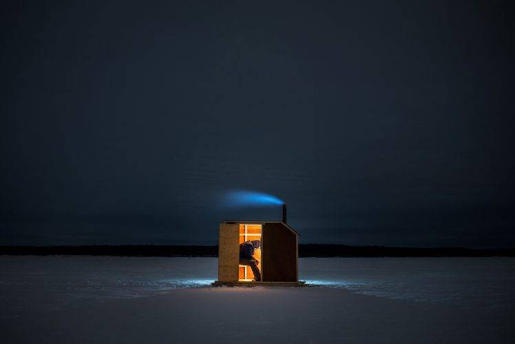 people, Night, Landscape, Alone, Ice, Ice Fishing HD Wallpaper Desktop Background