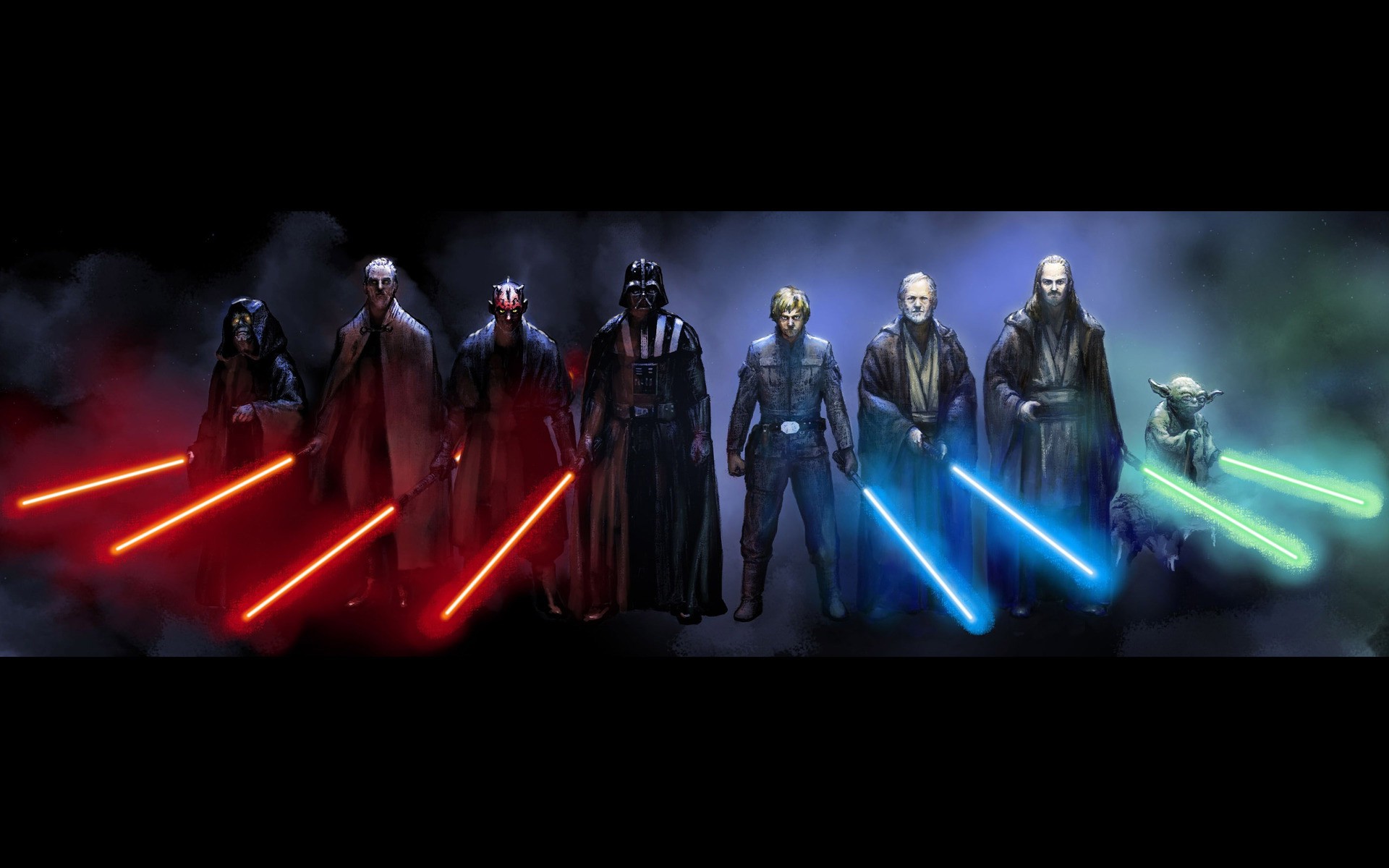 Yoda, Obi Wan Kenobi, Luke Skywalker, Qui Gon Jinn, Darth Vader, Darth Maul, Darth Sidious, Count Dooku, Star Wars Wallpaper
