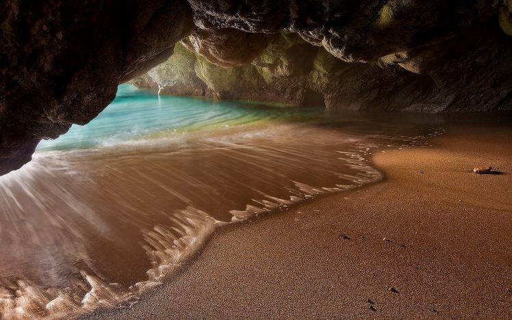 landscape, Nature, Sea, Beach, Cave, Sand, Rock, Grotto, Water, Hidden HD Wallpaper Desktop Background