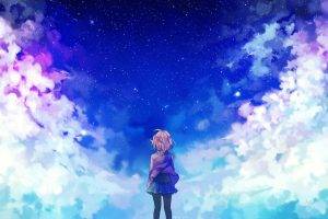 anime Girls, Clouds, Stars, Kyoukai No Kanata