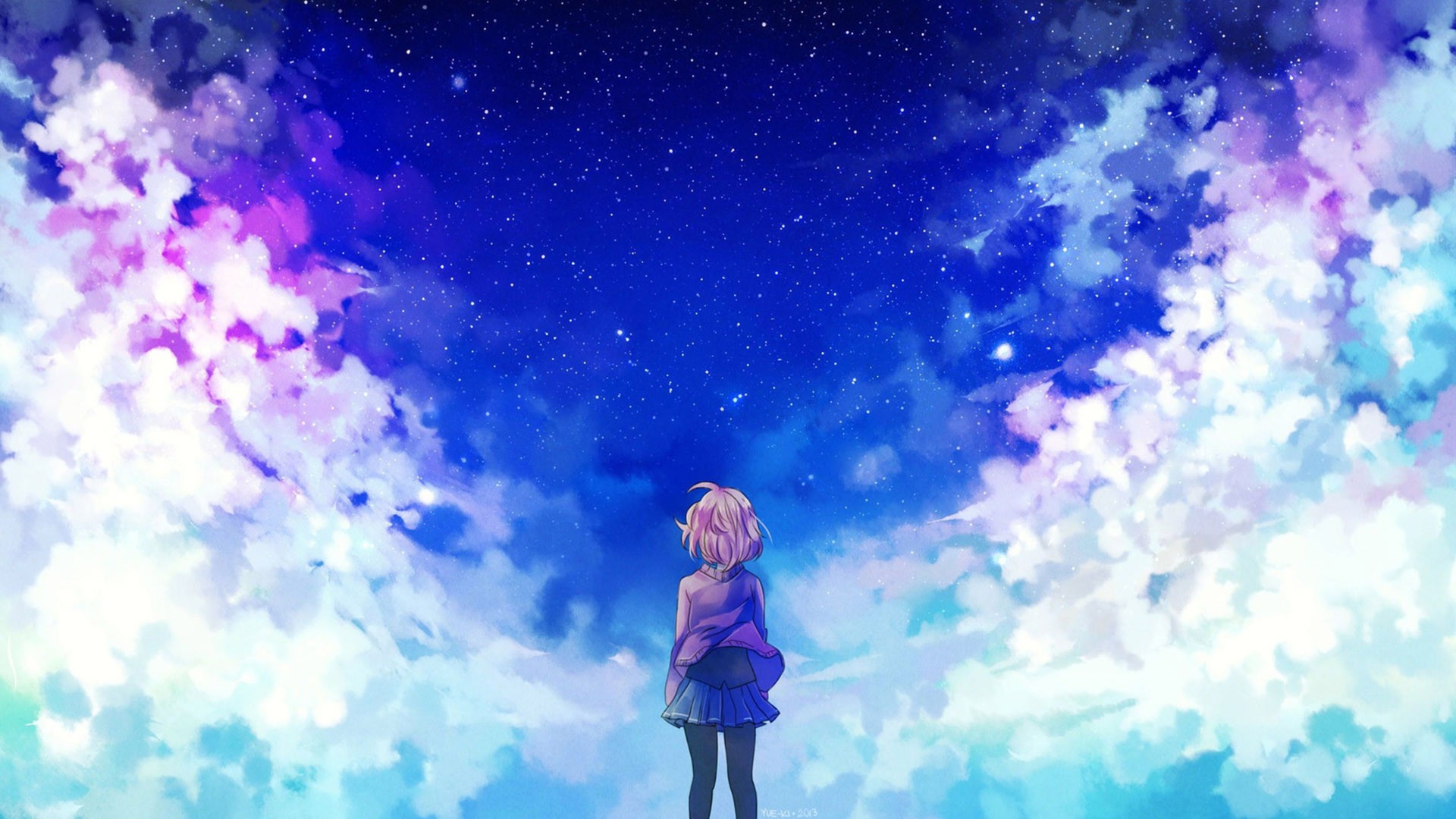 anime Girls, Clouds, Stars, Kyoukai No Kanata Wallpaper