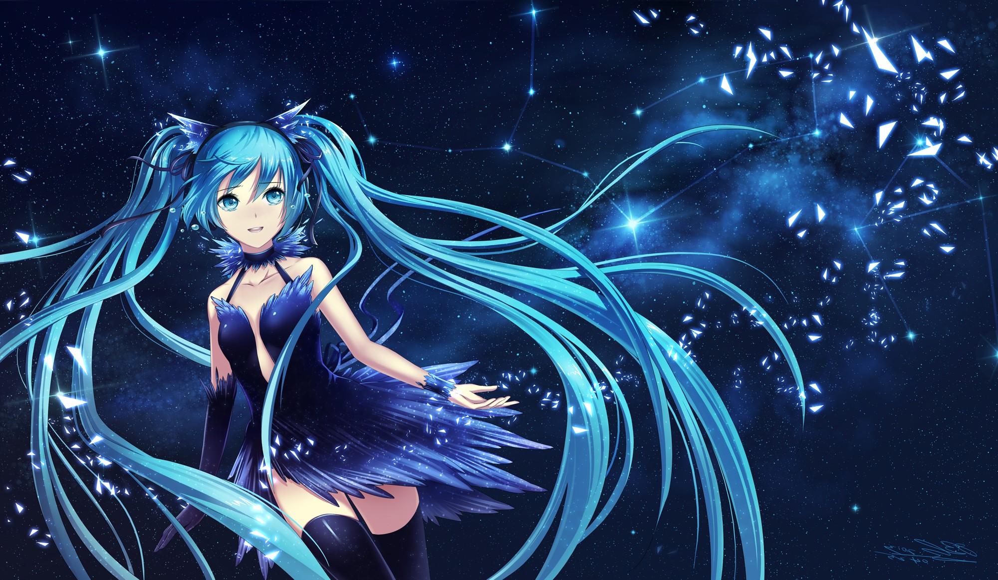 Vocaloid, Hatsune Miku, Blue Dress, Long Hair, Twintails 