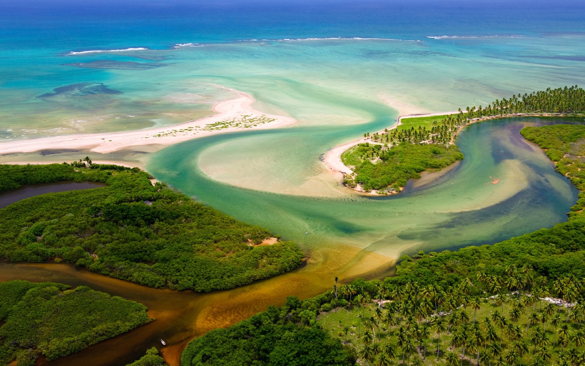 forest, River, Jungles, Brazil, Aerial View, Estuaries, Beach, Sea