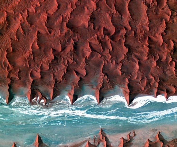 Namibia, Desert, Coast, Sea, Aerial View, Beach, Africa, Red, Water, Nature, Landscape HD Wallpaper Desktop Background
