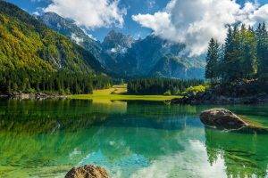 lake, Forest, Water, Clouds, Spring, Trees, Green, Nature, Landscape, Mountain