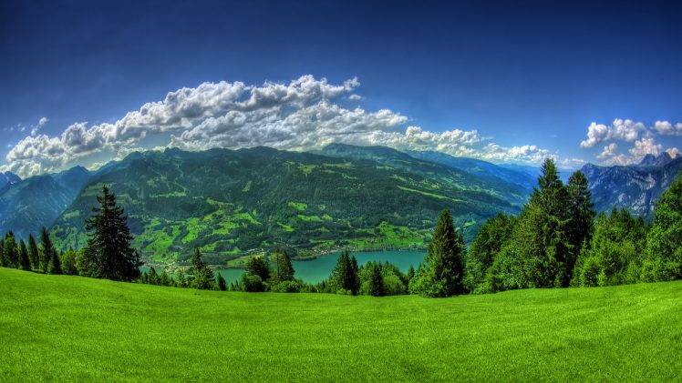 nature, Landscape, Lake, Clouds, Grass, Walensee HD Wallpaper Desktop Background