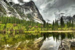 nature, HDR, Landscape, Lake, Mountain, Trees, Clouds, Stones, Reflection