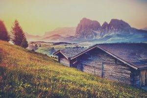 barns, Mountain, Landscape, Nature, Grass