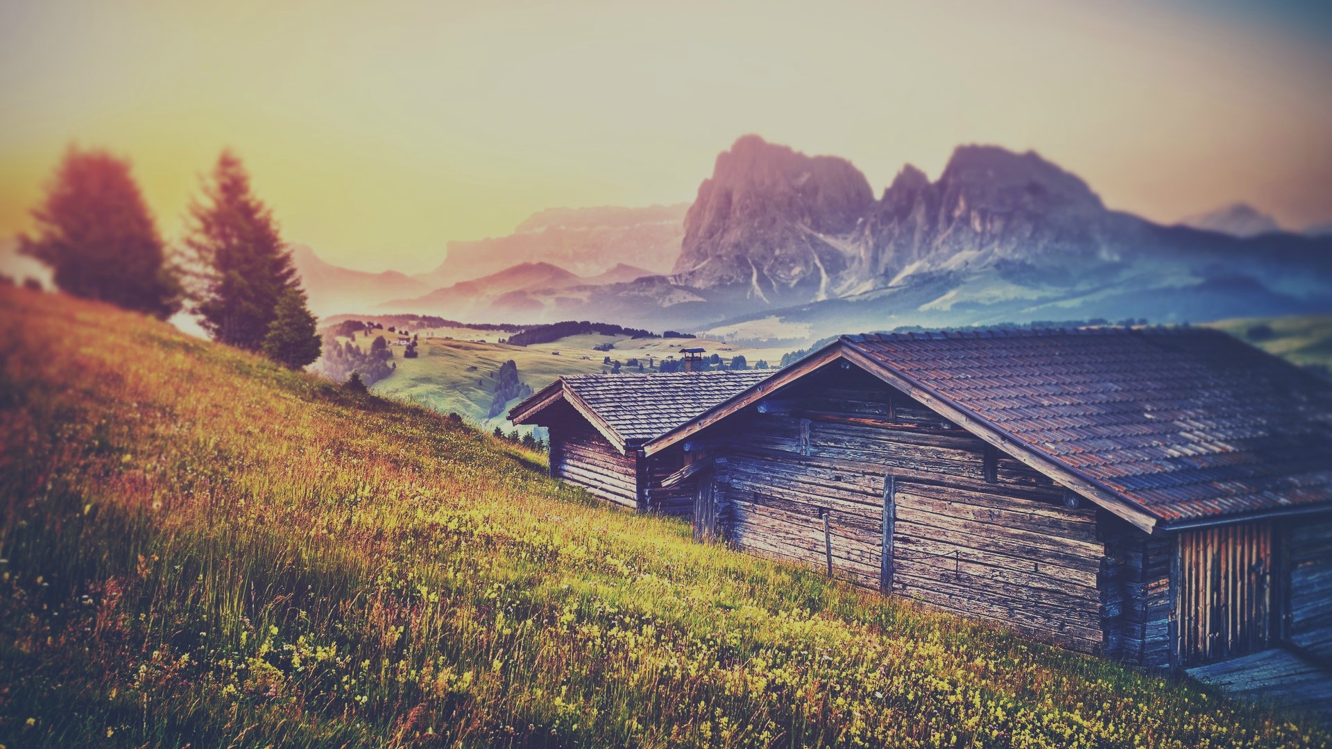 barns, Mountain, Landscape, Nature, Grass Wallpaper