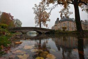 architecture, Castle, Nature, Landscape, Trees, Bridge, River, Leaves, Fall, Reflection