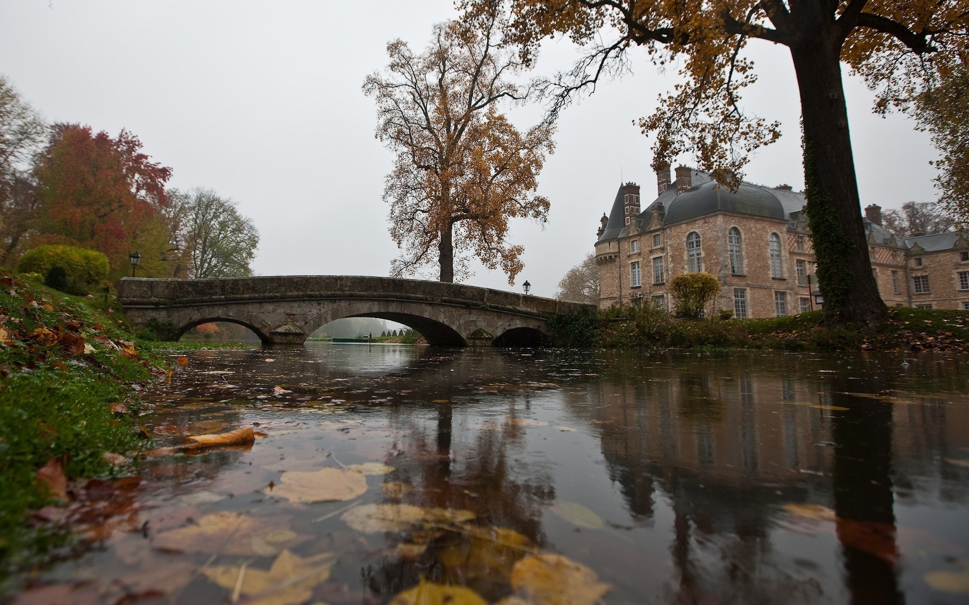 architecture, Castle, Nature, Landscape, Trees, Bridge, River, Leaves, Fall, Reflection Wallpaper
