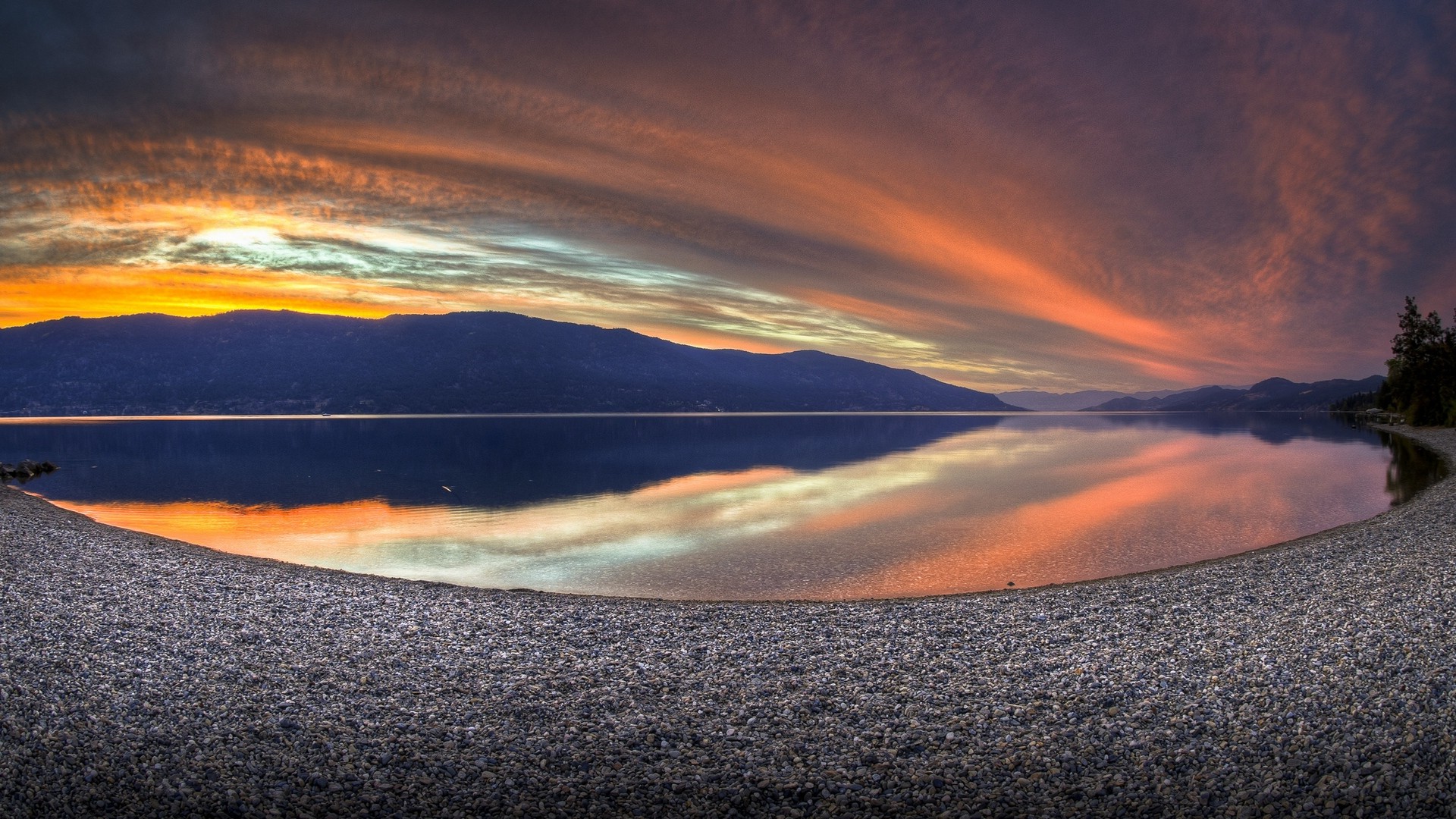 nature, Landscape, Lake, Sunset, Fisheye Lens Wallpaper