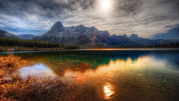 nature, HDR, Sunset, Lake, Landscape, Mountain, Reflection, Canada HD Wallpaper Desktop Background