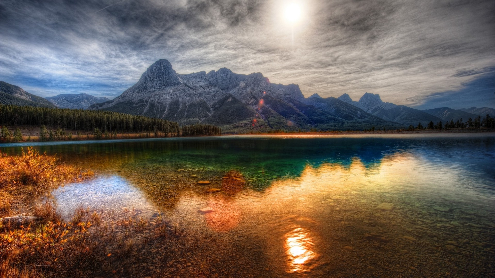 nature, HDR, Sunset, Lake, Landscape, Mountain, Reflection, Canada