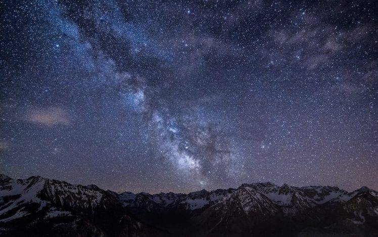 stars, Night, Landscape, Starry Night, Mountain, Long Exposure, Galaxy HD Wallpaper Desktop Background