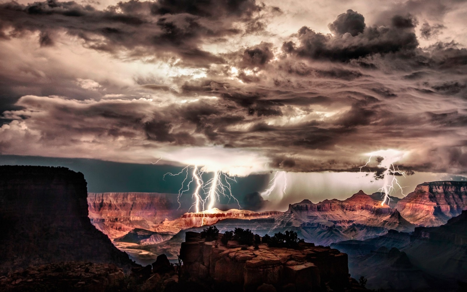 Grand Canyon, Lightning, Storm, Clouds, Night, Cliff, Erosion, Nature, Landscape Wallpaper