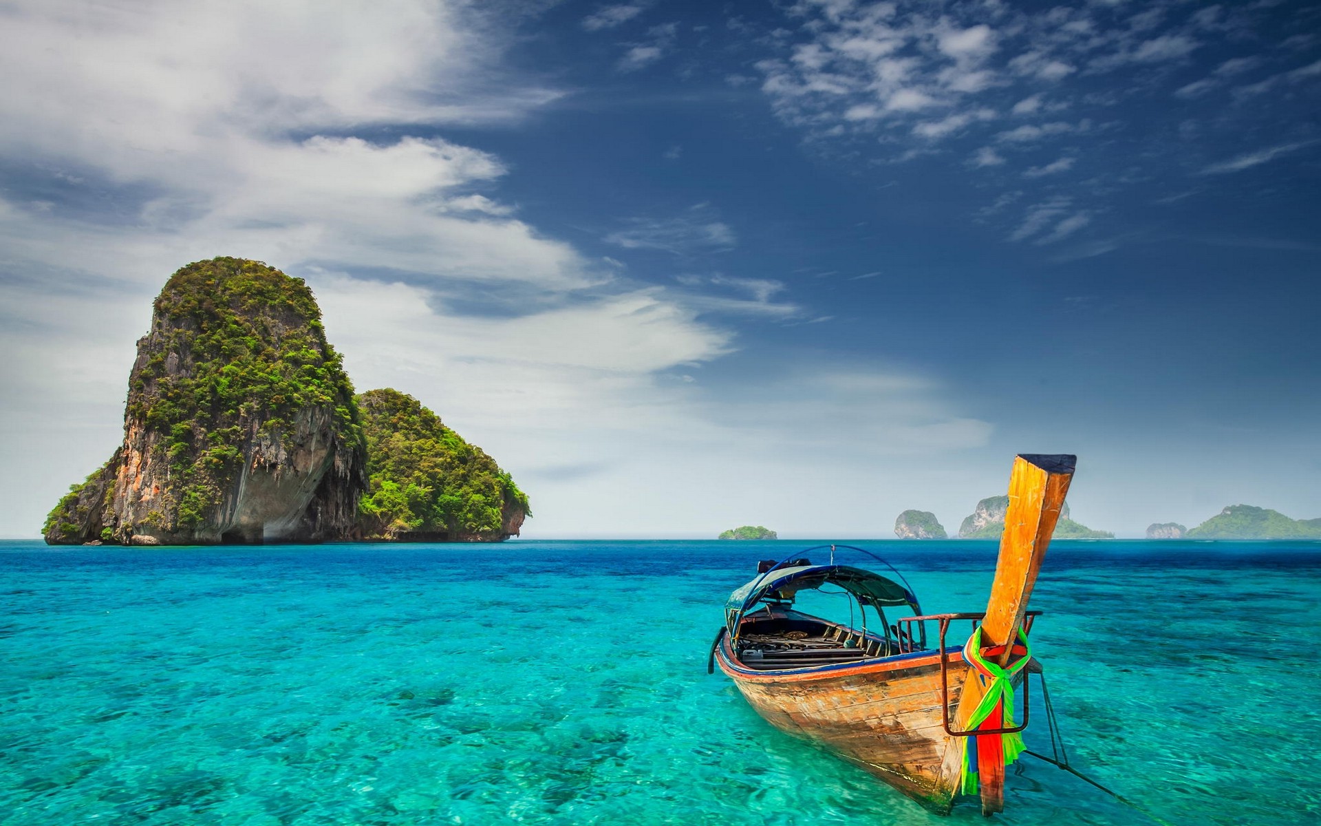 landscape, Railay Beach, Nature, Thailand, Cliff, Limestone, Island, Boat, Tropical, Sea, Turquoise, Summer, Clouds Wallpaper