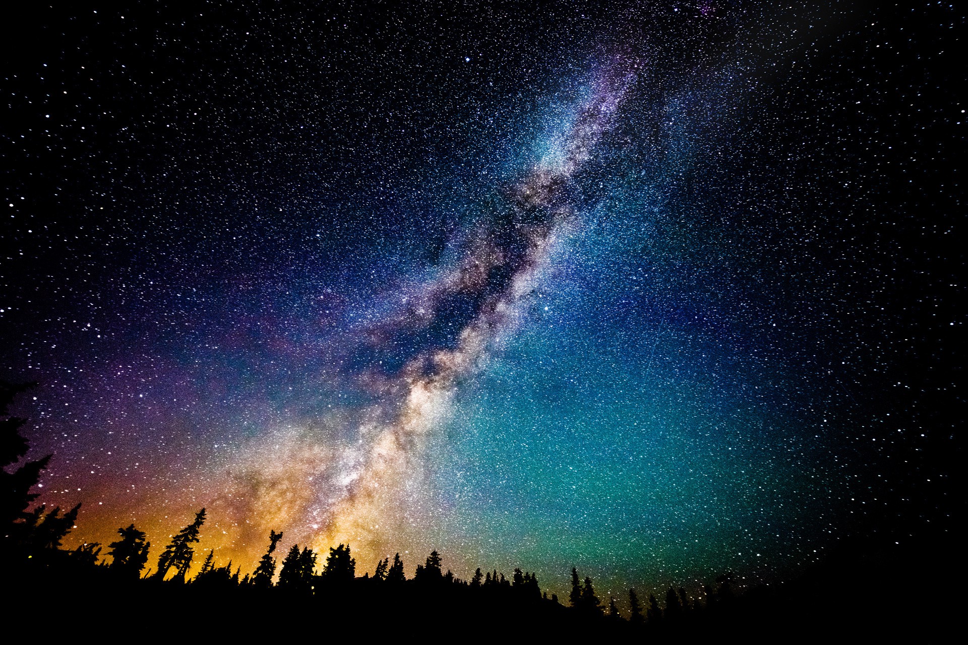 starry Night, Night, Stars, Landscape, Milky Way, Sunrise, Forest, Long Exposure Wallpaper