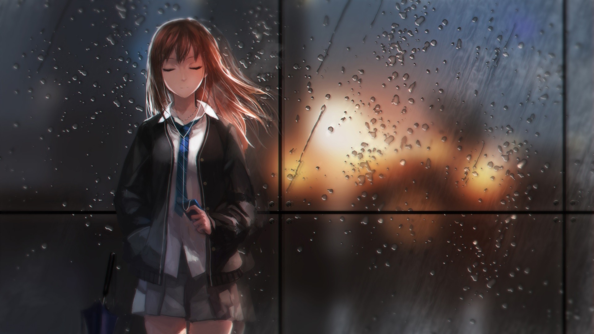 anime Girls, Rain, Anime, Schoolgirls Wallpaper