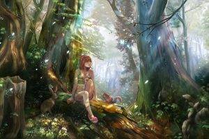 anime Girls, Forest, Nature, Fantasy Art, Forest Clearing, Elves, Redhead, Original Characters
