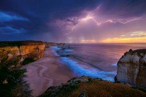 nature, Landscape, Beach, Storm, Cliff, Australia