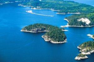 nature, Landscape, Forest, Island, British Columbia, Sea, Private, Blue, Green, Aerial View, Beach