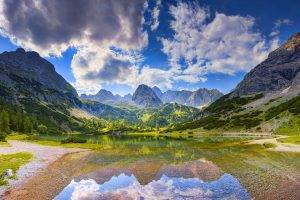nature, Landscape, Mountain, Lake, Forest, Spring, Germany, Reflection, Water, Morning, Clouds
