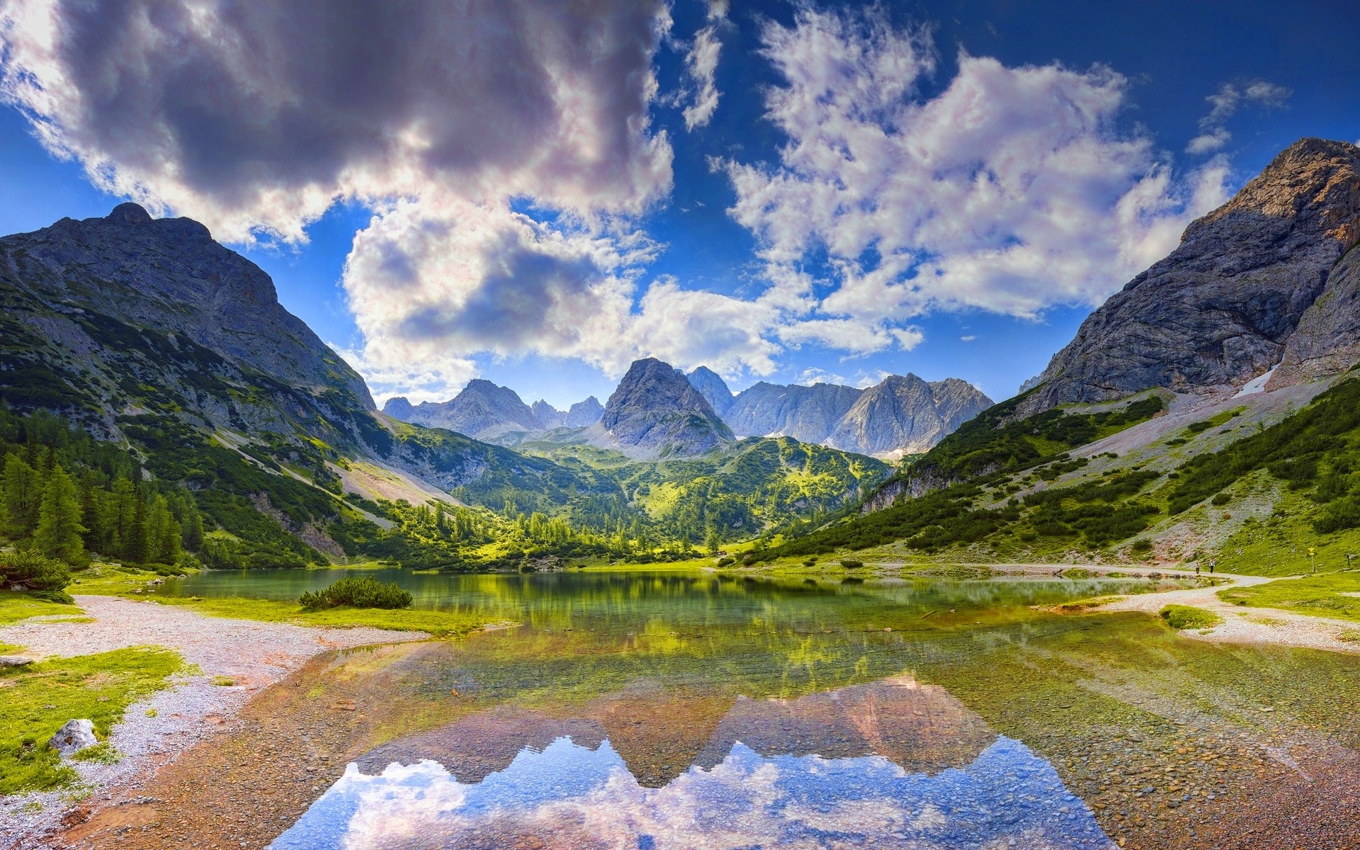 nature, Landscape, Mountain, Lake, Forest, Spring, Germany, Reflection, Water, Morning, Clouds Wallpaper