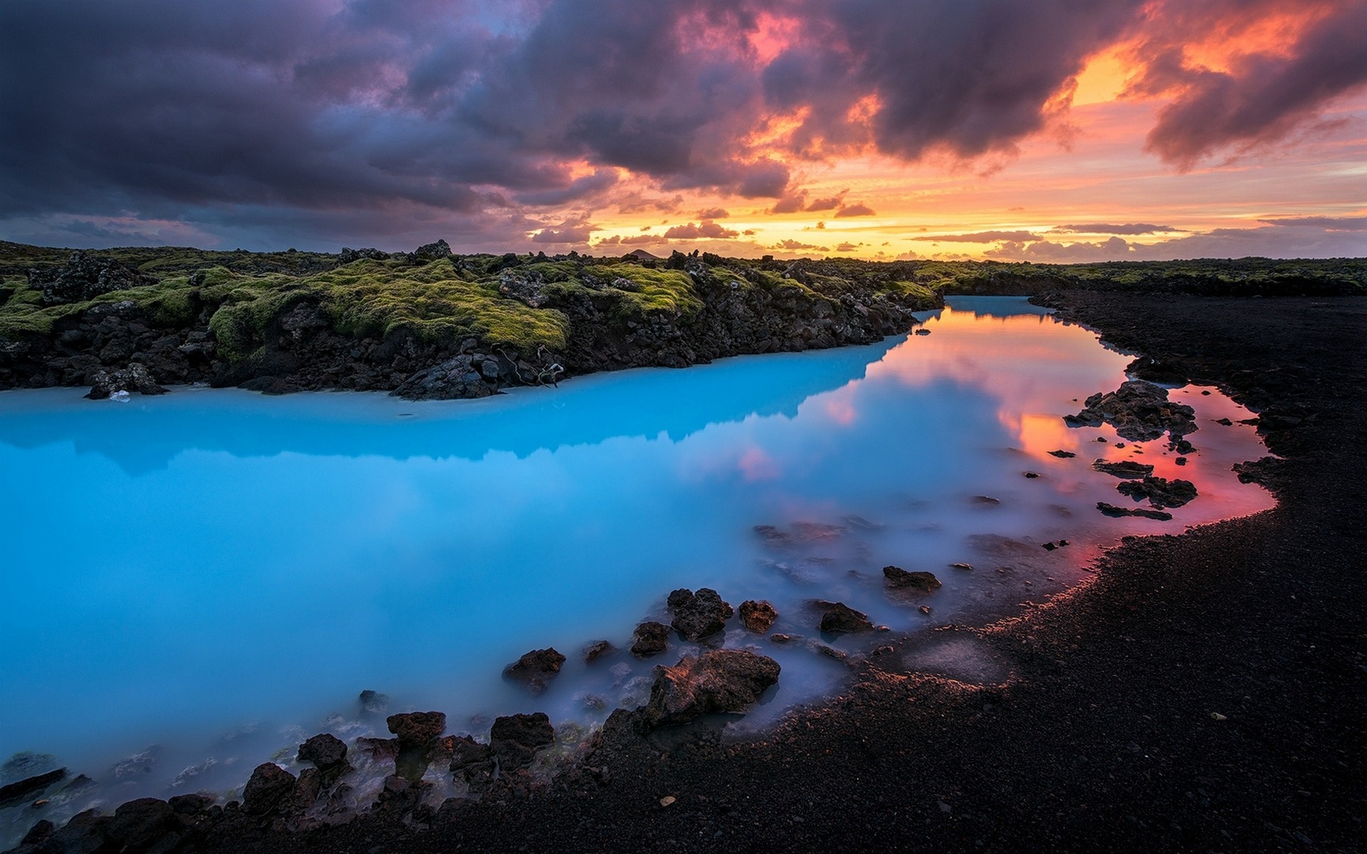 nature, Landscape, Blue, Iceland, Sunset, Clouds, Yellow, Water Wallpaper