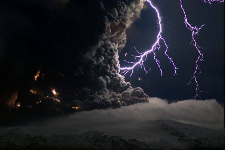 nature, Landscape, Volcano, Eruptions, Chile, Lightning, Mountain, Clouds HD Wallpaper Desktop Background
