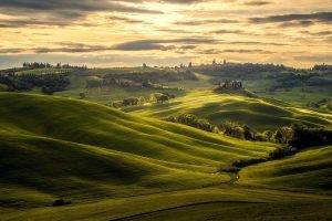nature, Landscape, Tuscany, Italy, Sunset, Trees, Hill, Clouds, Field, Green, Moon