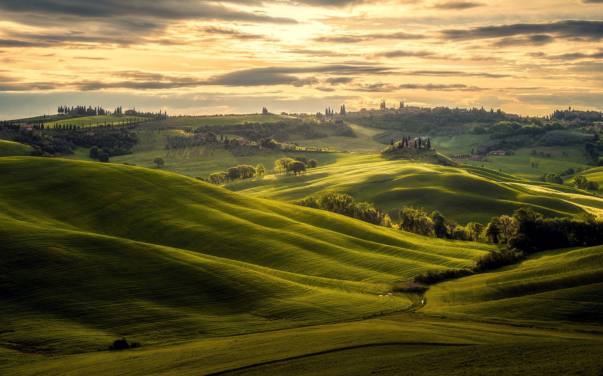 nature, Landscape, Tuscany, Italy, Sunset, Trees, Hill ...