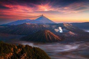 nature, Landscape, Mountain, Volcano, Indonesia, Sunrise, Mist