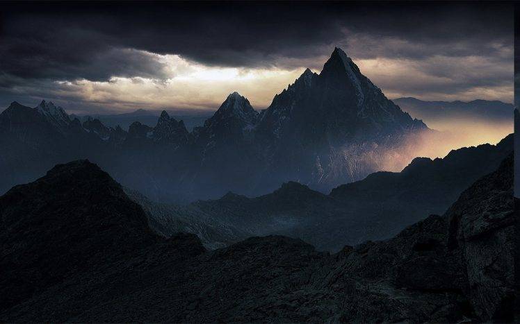 nature, Landscape, Mountain, Clouds, Summit, Mist, Sunlight, Sunrise HD Wallpaper Desktop Background