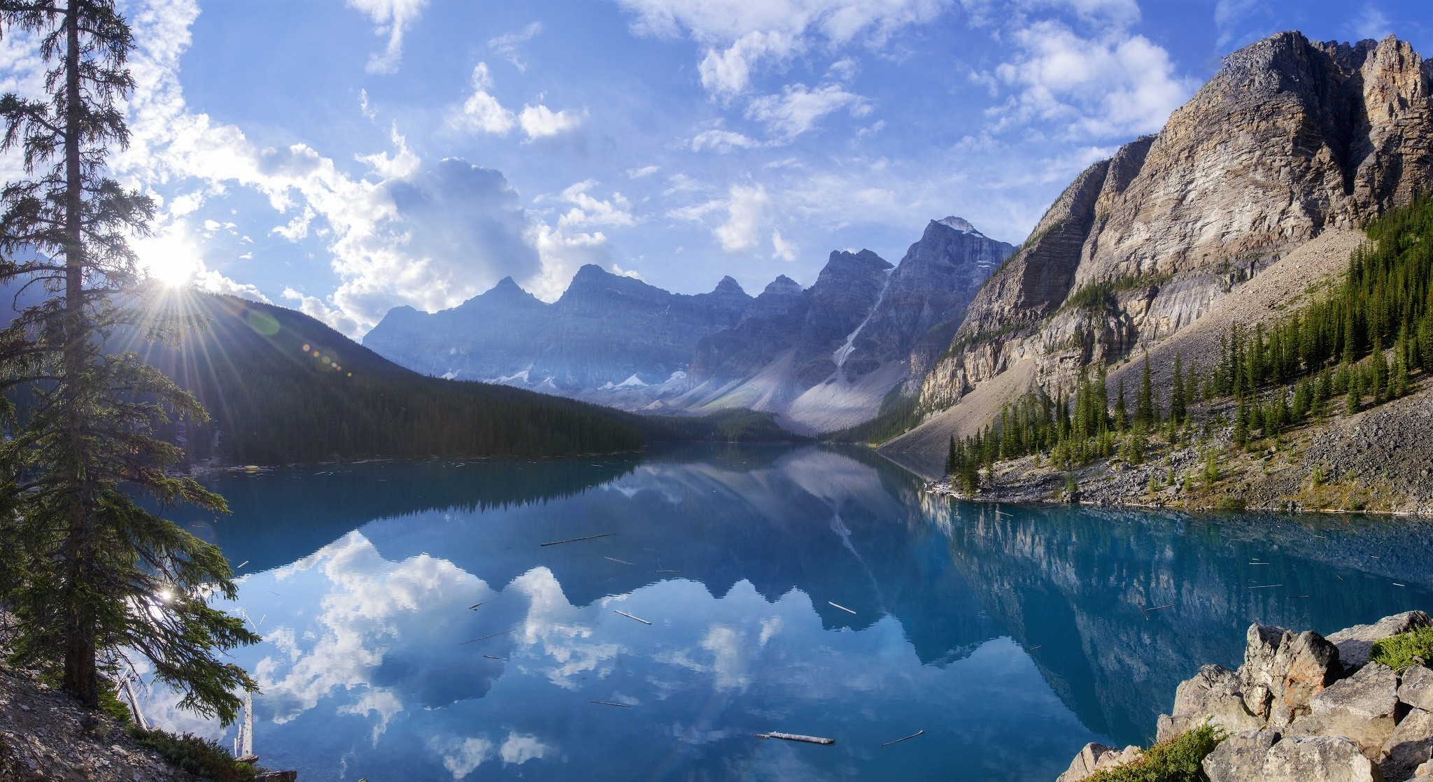 nature, Landscape, Sunrise, Lake, Moraine Lake, Canada, Mountain, Forest, Summer, Water, Reflection, Trees Wallpaper