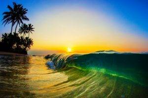 nature, Landscape, Sunrise, Sunlight, Morning, Beach, Sea, Waves, Palm Trees, Sand, Liquid, Water