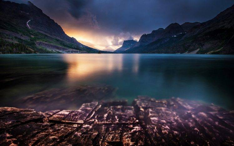 nature, Landscape, Mist, Mountain, Lake, Calm, Sunset, Overcast, Rock, Water HD Wallpaper Desktop Background