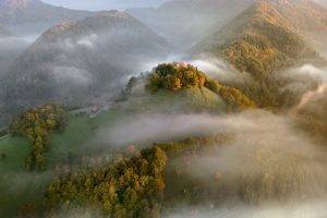 mist, Landscape, Nature, Aerial View, Mountain, Fall, Sunrise, Forest, Field
