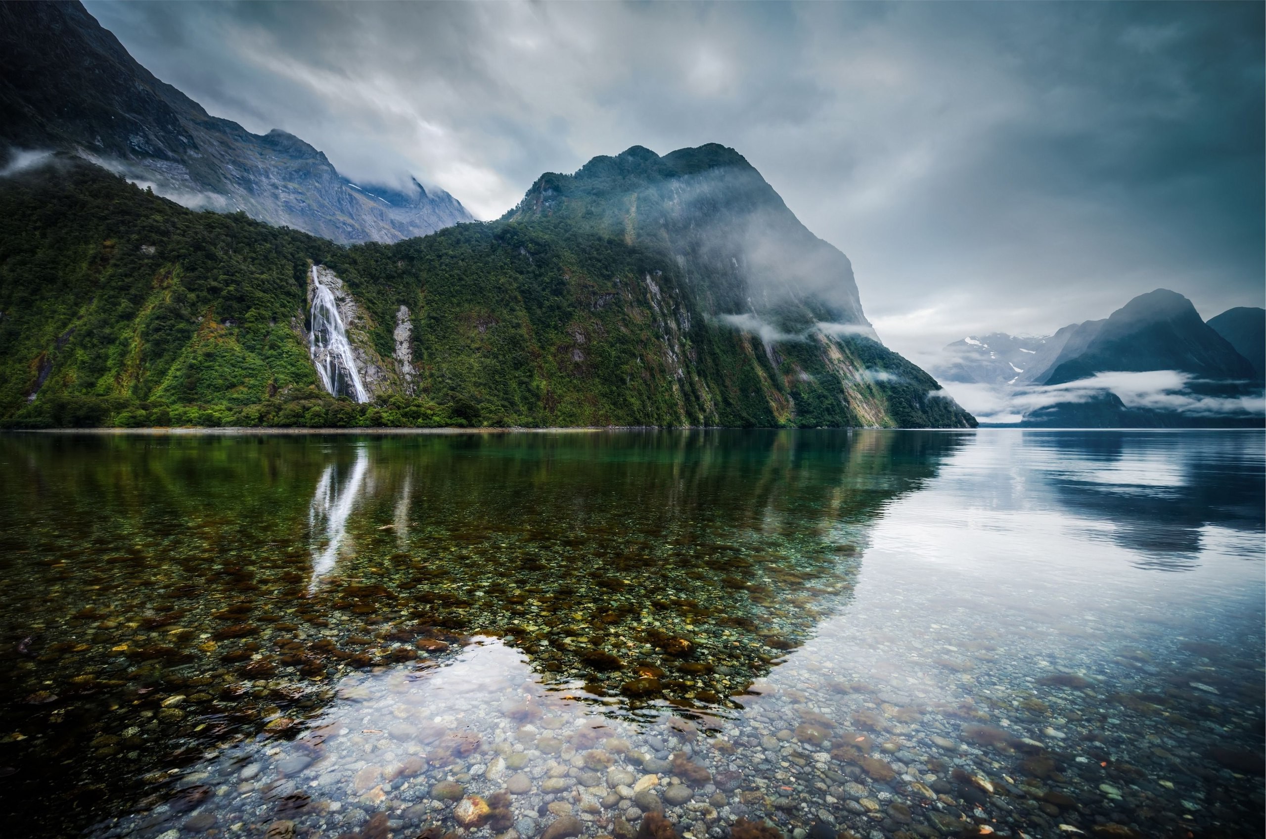 nature, Waterfall, Mountain, Mist, Landscape, Lake, Hill, Reflection Wallpaper
