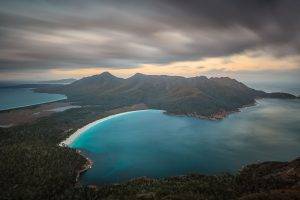 landscape, Nature, Wine Glass Bay, Beach, Mountain, Sea, Clouds, Tasmania, Forest, Australia