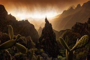 nature, Landscape, Mountain, Sunset, Mist, Spain, Shrubs, Rock Climbing, Max Rive