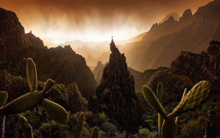 nature, Landscape, Mountain, Sunset, Mist, Spain, Shrubs, Rock Climbing, Max Rive HD Wallpaper Desktop Background
