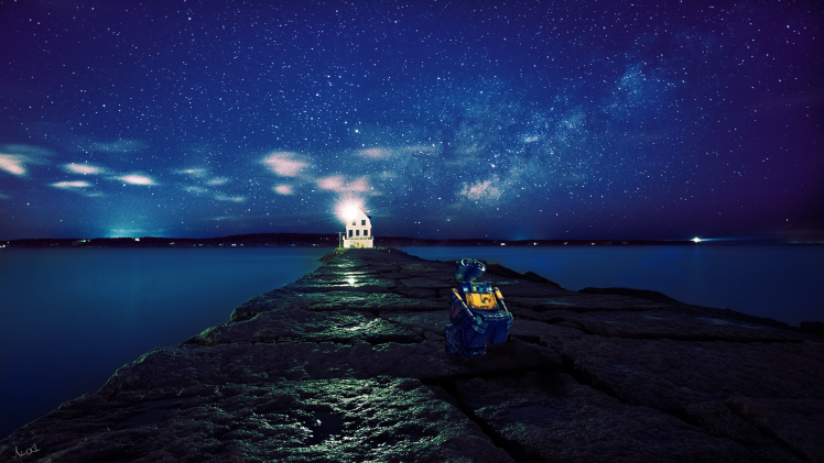 landscape, Star Trails, House, Water, Night View, WALL·E HD Wallpaper Desktop Background
