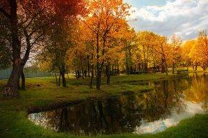 landscape, Nature, Pond, Fall, Bicycle, Trees, Reflection, Russia