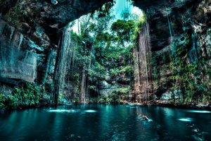 nature, Landscape, Cenotes, Cave, Lake, Rock, Water, Trees