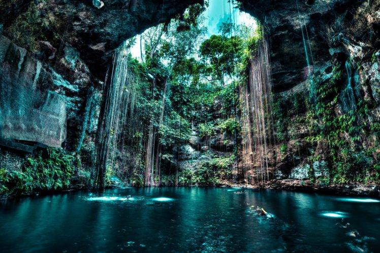 nature, Landscape, Cenotes, Cave, Lake, Rock, Water, Trees HD Wallpaper Desktop Background