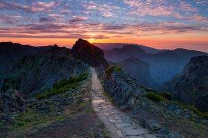 nature, Landscape, Mountain, Sunset, Hiking, Path, Clouds, Portugal, Mist