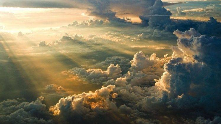 mist, Nature, Landscape, Clouds, Sun Rays, Sunset, Sunlight, Aerial View, Divinity HD Wallpaper Desktop Background