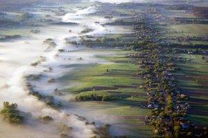 nature, Landscape, Aerial View, Mist, Villages, Field, Road, Morning, Ukraine
