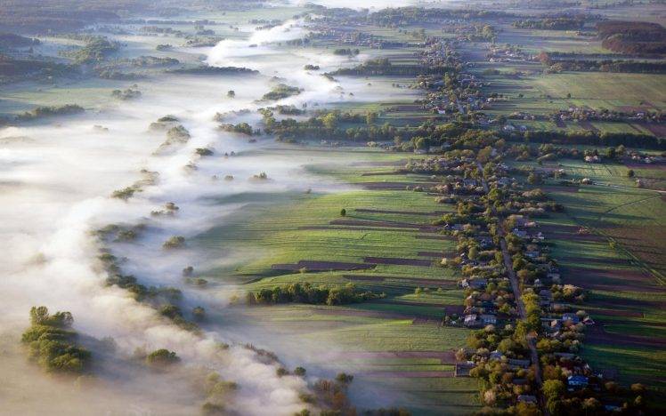 nature, Landscape, Aerial View, Mist, Villages, Field, Road, Morning, Ukraine HD Wallpaper Desktop Background
